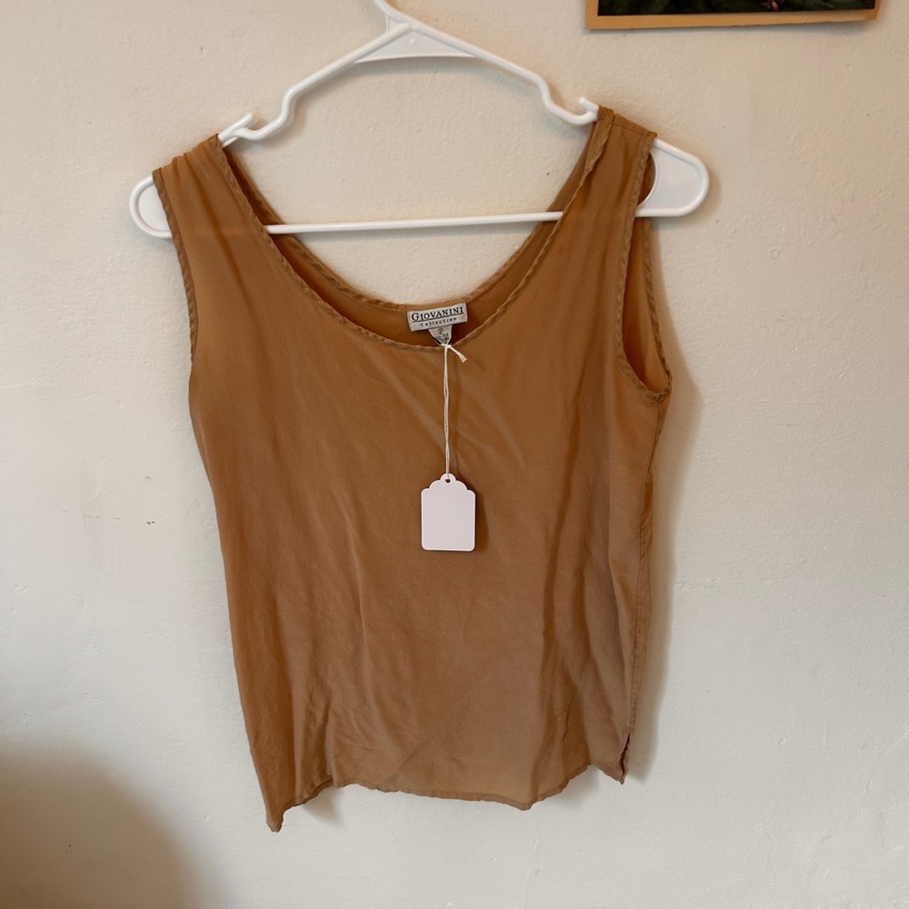Giovanni Women's Brown tan silk  Tank Top VTG small